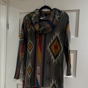 Geometric Patterned Cowl Neck Sweater